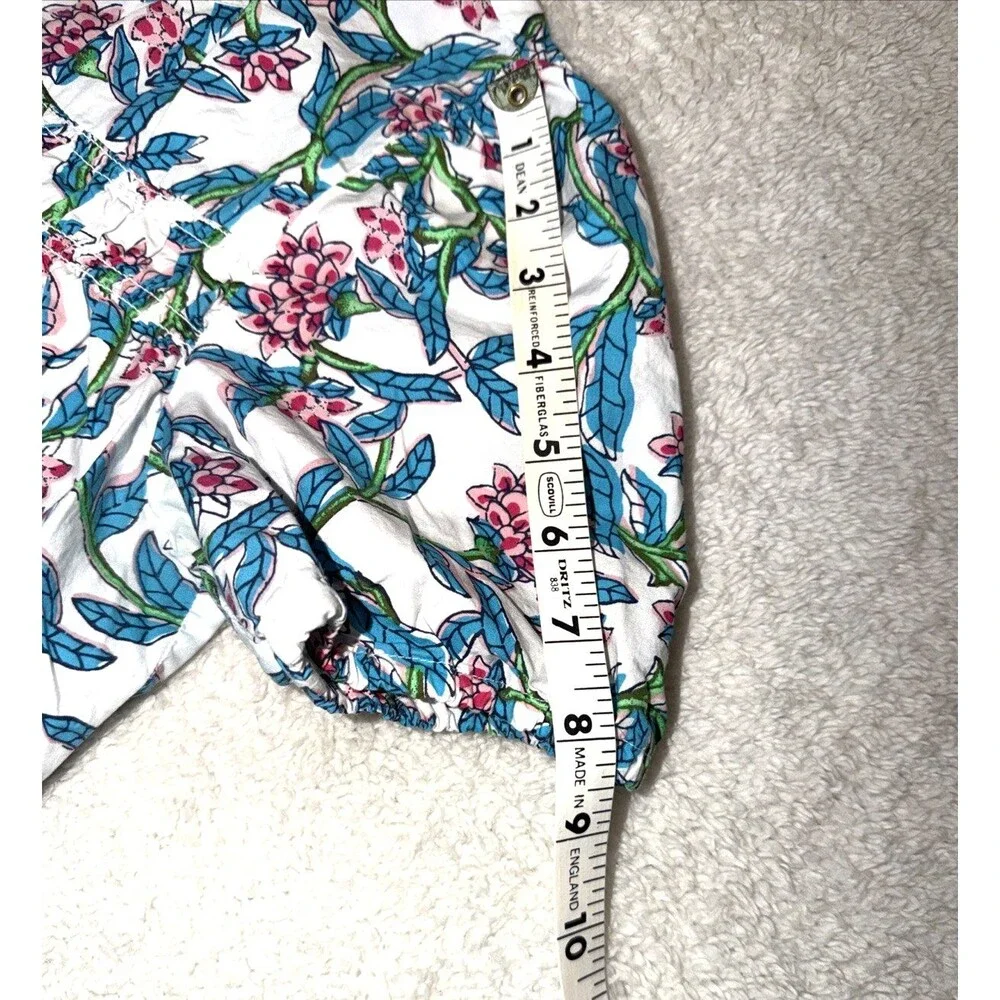 J. Crew Womens Top Blouse XXS Short Sleeve Floral Puff Sleeve Blue Pink